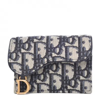 Pre-owned Dior Women's  Saddle Card Holder Oblique In Blue