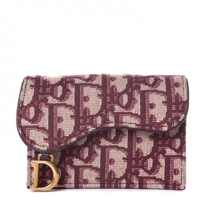Pre-owned Dior Women's  Saddle Card Holder Oblique In Burgundy