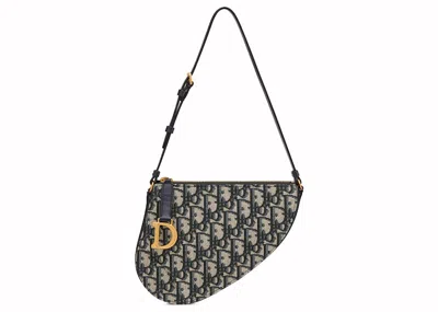 Pre-owned Dior Women's  Saddle Rodeo Pouch In Blue  Oblique Jacquard
