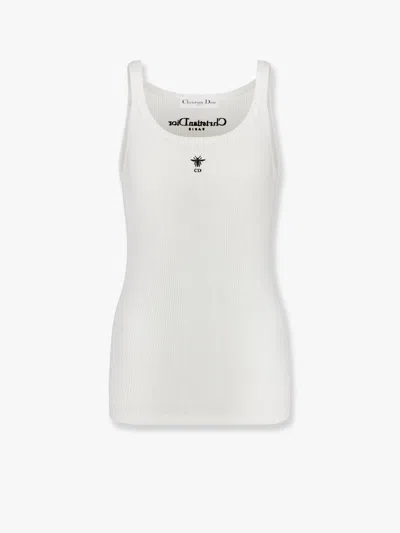 Dior Women Ribbed Cotton Tank Top In White