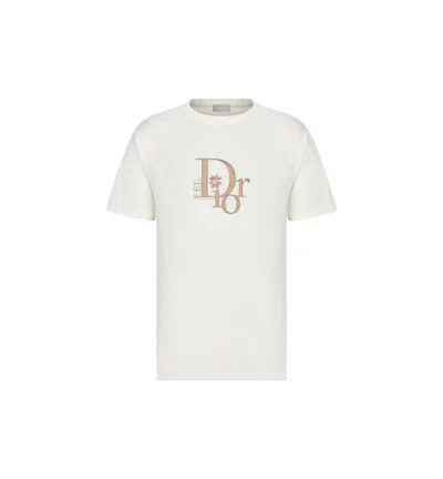 Pre-owned Dior Women's  X Erl Relaxedfit T-shirt In White Slub Cotton Jersey