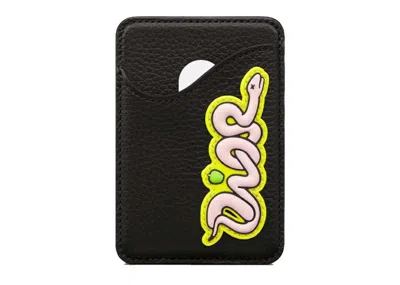 Pre-owned Dior Women's  X Kaws Saddle Magnetic Card Holder In Black Grained Calfskin