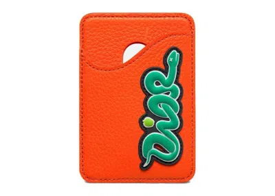 Pre-owned Dior Women's  X Kaws Saddle Magnetic Card Holder In Vermilion Red Grained Calfskin