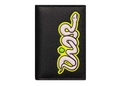 Pre-owned Dior Women's  X Kaws Vertical Bifold Card Holder In Black Grained Calfskin