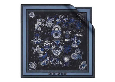 Pre-owned Dior Women's  Zodiac Fantastico 90 Square Silk Twill Scarf In Navy Blue/black
