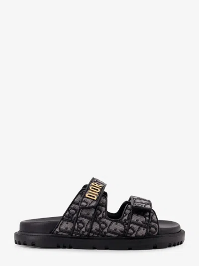 Dior Women Act  Oblique Jacquard Fabric Sandals In Black