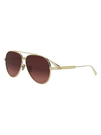 Dior Cannage A1u 61mm Pilot Sunglasses In Gold/brown Gradient