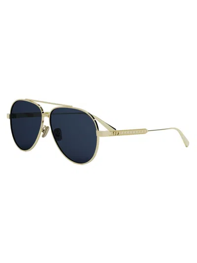 Dior Cannage A1u Pilot Sunglasses, 61mm In Gold/blue Solid