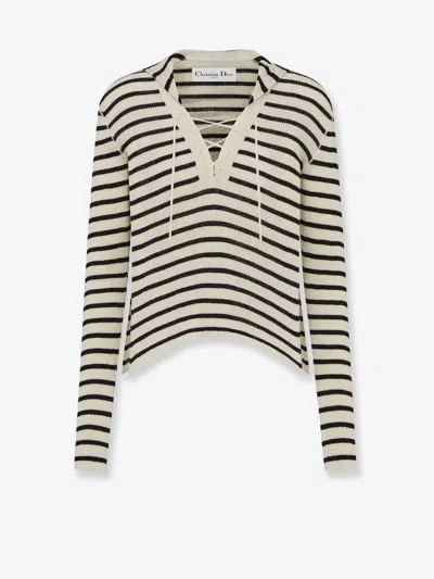DIOR DIOR WOMEN DIORIVIERA STRIPED LINEN AND SILK SWEATER