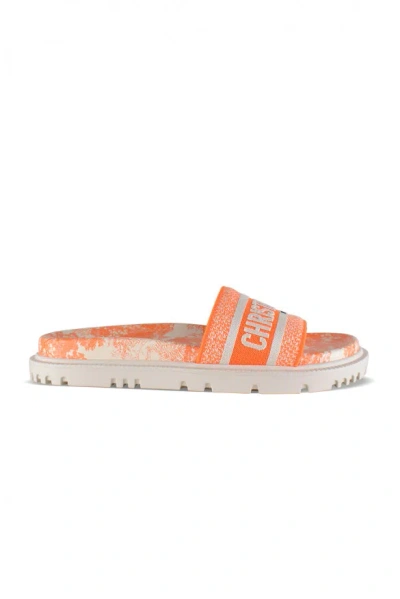 Dior Dway Cotton Embroidered Jewy Printed Slippers In Orange