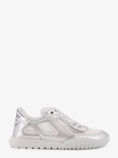 Dior Metallic Sneakers With Rubber Sole And Mesh Panels In Silver
