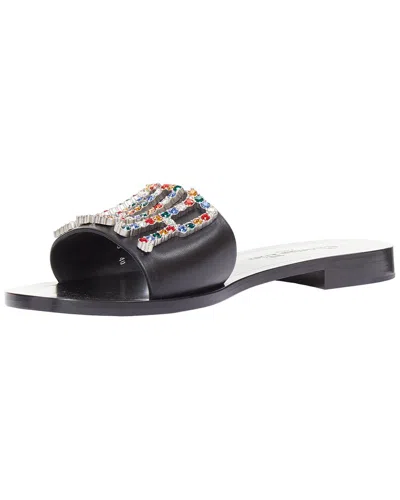 Pre-owned Dior Women's Leather Crystal Pave Logo Slide (authentic Pre-loved)