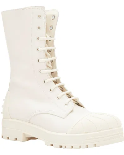 Dior Women's Leather Iron Cd Logo Back Rubber Cap Combat Boot (authentic Pre-loved) In White