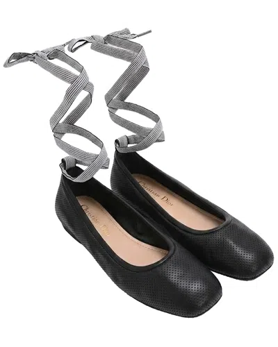 Pre-owned Dior Women's Leather D-journey Lace-up Ballet Flat (authentic Pre-loved)