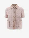 Dior Women Macrocannage Short Sleeve Cotton Blend Tweed Blazer In Pink