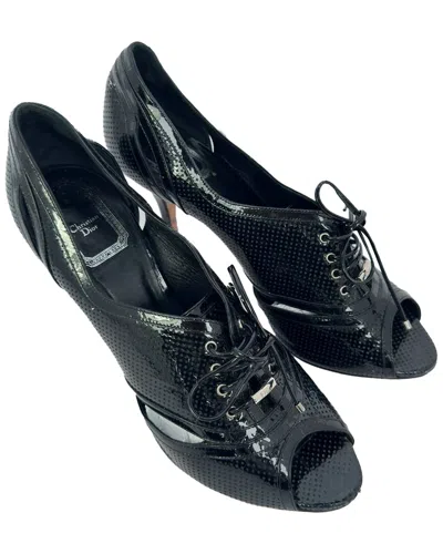 Dior Women's Patent Leather Lace-up Peep Toe Bootie (authentic Pre-loved) In Black