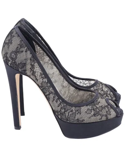 Dior Women's Satin Lace Peep Toe Platform Pump (authentic Pre-loved) In Black