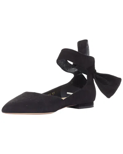 Pre-owned Dior Women's Suede Black Suede Bow Flat (authentic Pre-loved)