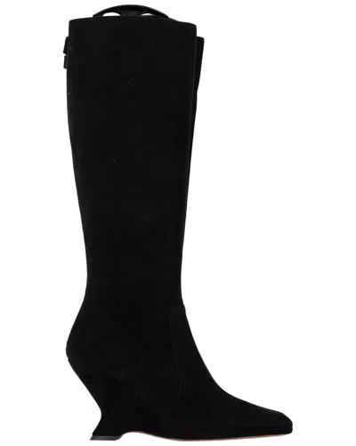 Dior Women's Suede Pointed-tie Zipped Knee-high Boot (authentic Pre-loved) In Black