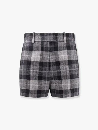 Dior Women Tartan Wool Shorts With  Check'n' Motif In Gray