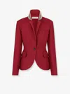 Dior Fitted Jacket In Grain De Poudre Virgin Wool And Silk In Red