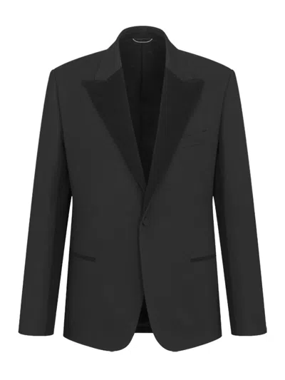 Dior Homme Black Wool Woven Jacket Blazer In Blue