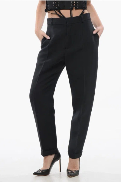 Dior Wool Blend Cigarette Pants With Pleats In Black