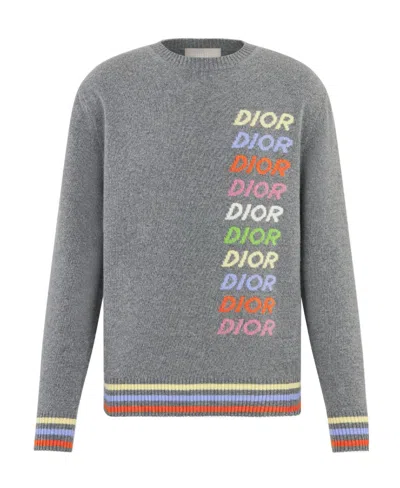 Dior Wool Cashmere Logo Sweater In Gray
