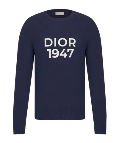 Dior Wool Cashmere Round Neck Sweater In Blue