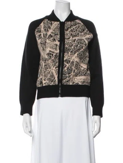 Pre-owned Dior Wool Graphic Print Bomber Jacket In Black