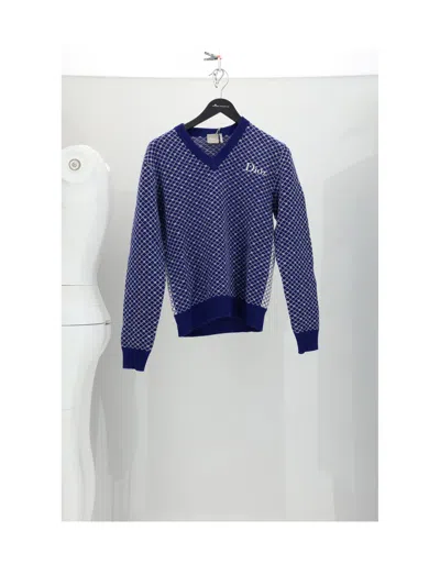 DIOR DIOR WOOL HOUNDSTOOTH V-NECK SWEATER