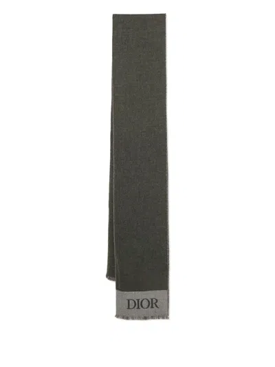 Pre-owned Dior Wool Logo Scarf In Gray