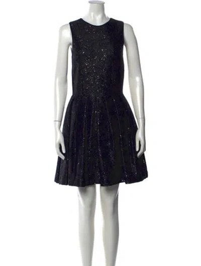 Pre-owned Dior Wool Mini Dress In Black/blue