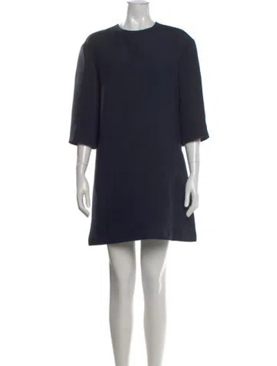 Pre-owned Dior Wool Mini Dress In Blue