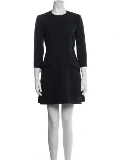 Pre-owned Dior Wool Mini Dress In Blue