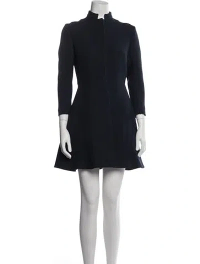 Pre-owned Dior Wool Mini Dress In Blue