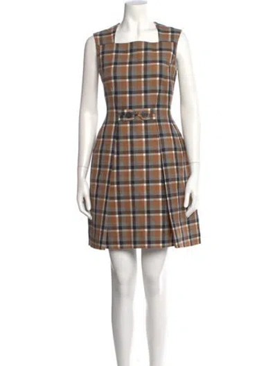 Pre-owned Dior Wool Mini Dress In Brown
