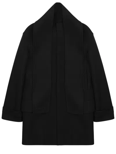 Dior Wool Overcoat With Scarf In Black
