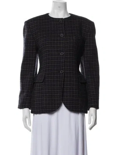 Pre-owned Dior Wool Plaid Print Blazer In Blue
