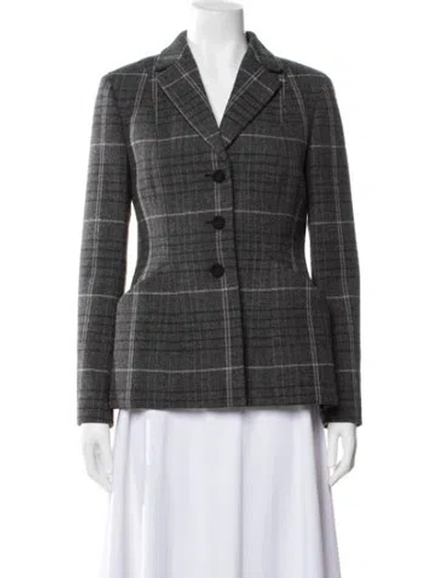 Pre-owned Dior Wool Plaid Print Blazer In Gray
