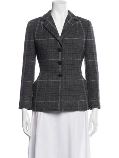 Pre-owned Dior Wool Plaid Print Blazer In Gray