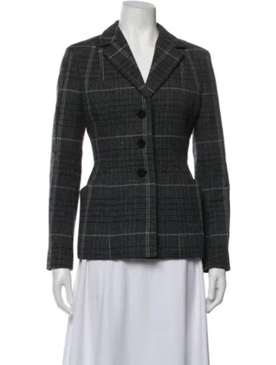 Pre-owned Dior Wool Plaid Print Blazer In Grey
