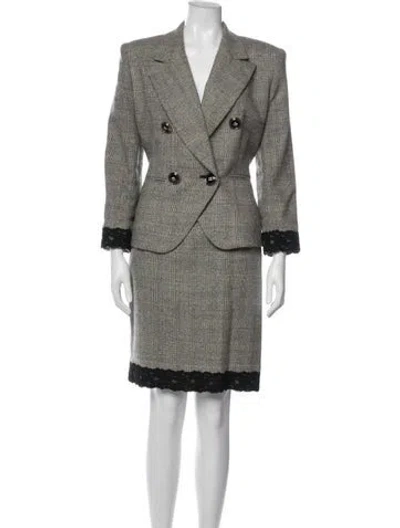 Pre-owned Dior Wool Plaid Print Skirt Set In White