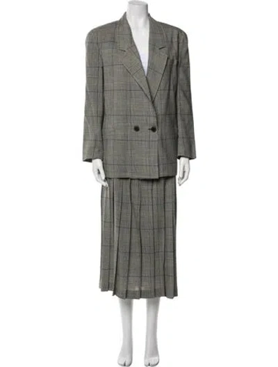Pre-owned Dior Wool Plaid Print Skirt Suit In Gray