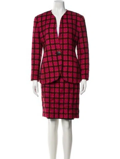 Pre-owned Dior Wool Plaid Print Skirt Suit In Red