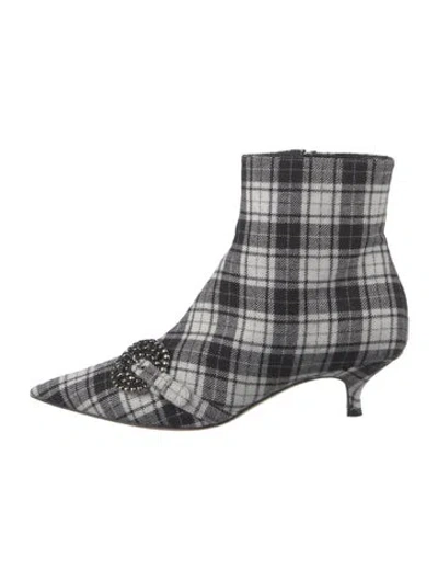 Pre-owned Dior Wool Plaid Print Sock Boots In Black/white