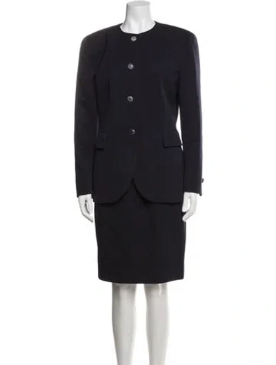 Pre-owned Dior Wool Pleated Accents Skirt Set In Blue