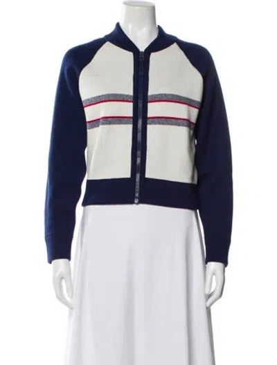 Pre-owned Dior Wool Striped Bomber Jacket In Blue