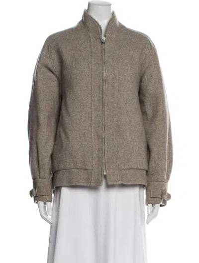 Pre-owned Dior Wool Tweed Pattern Bomber Jacket In Neutral