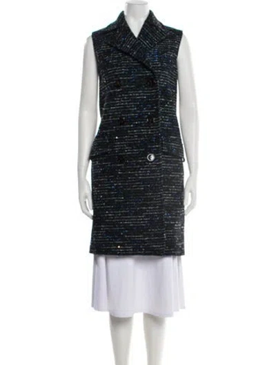 Pre-owned Dior Wool Tweed Pattern Coat In Blue
